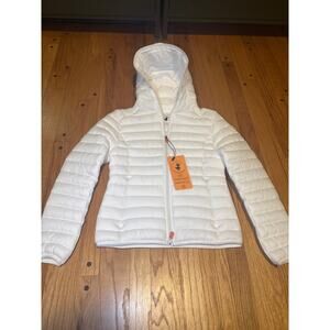 NEW Save The Duck Daisy Hooded Puffer White Jacket Women’s Sz 0 / XS